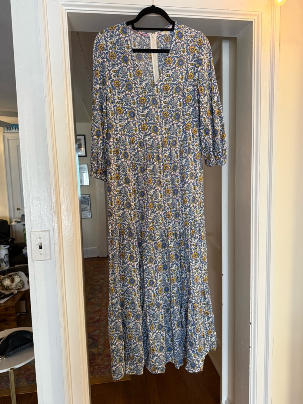 Boden Blue and Yellow Floral Tie-Front Maxi Dress